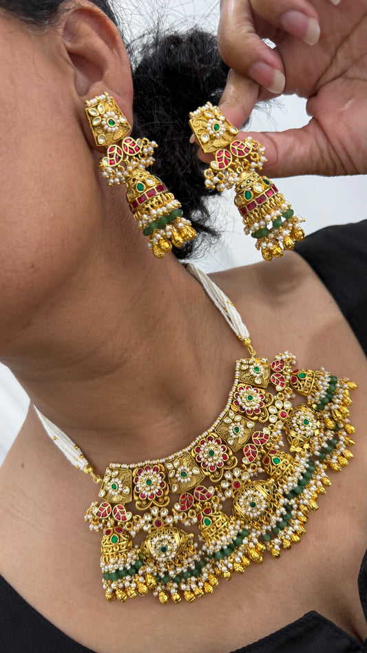 Heritage Jewelry  Gold Plated Indian Choker Set with Earrings – Bridal Jewelry Sandookh collection
