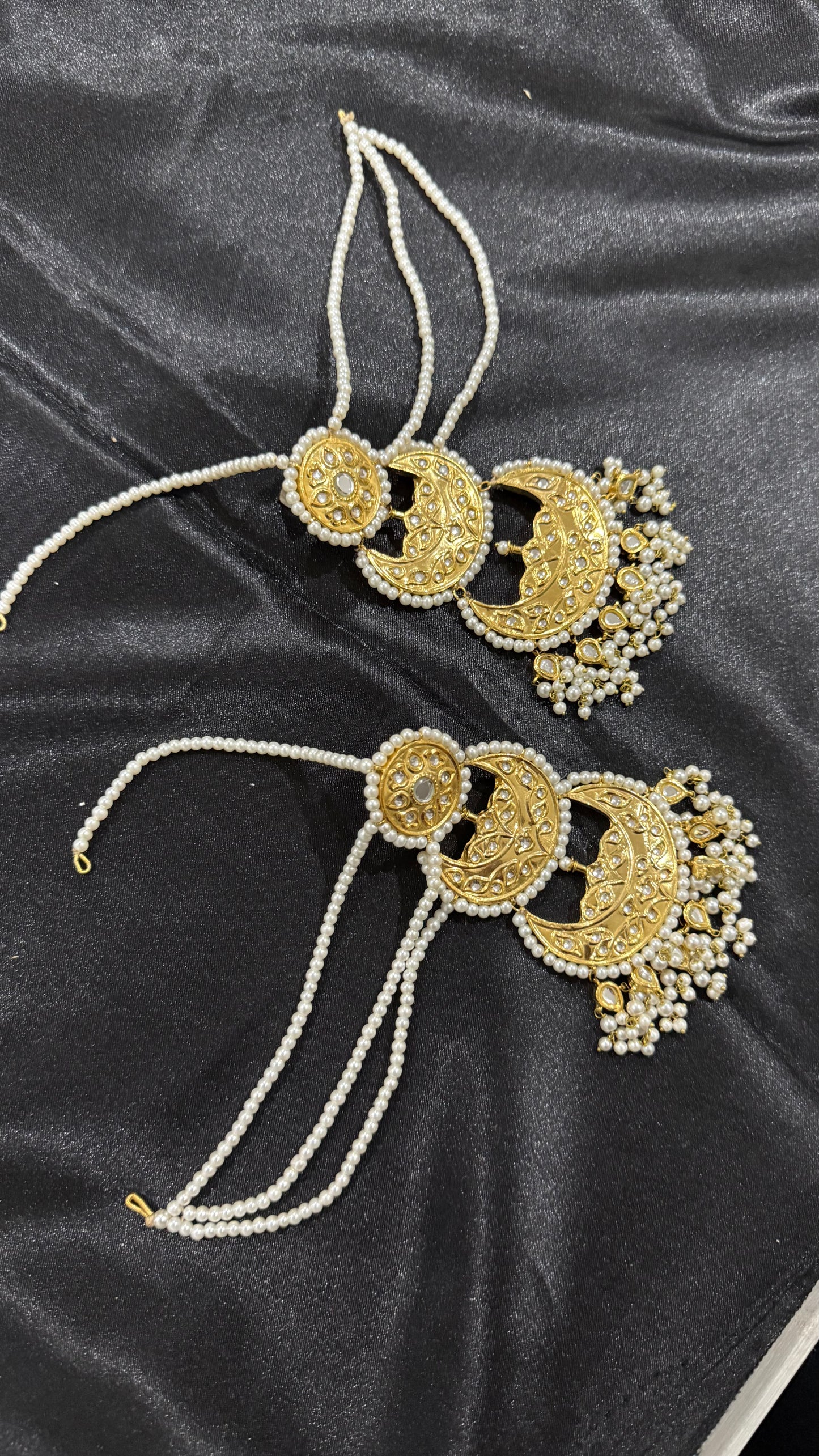 pakistani kundan earrings with attached pearl sahare