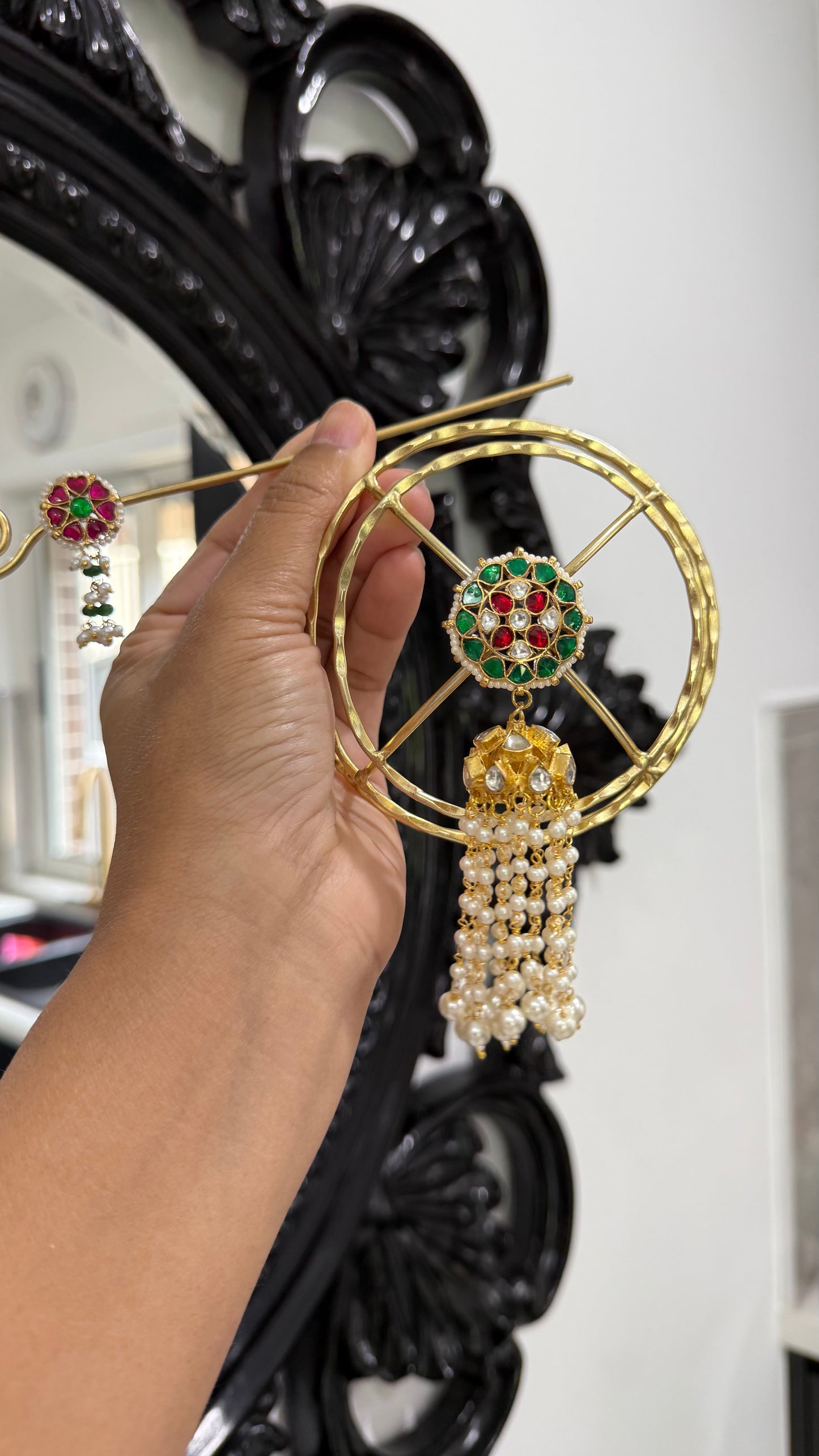 Pachi Kundan Hair Bun Accessory with Stick | Gold Plated | Brass Base