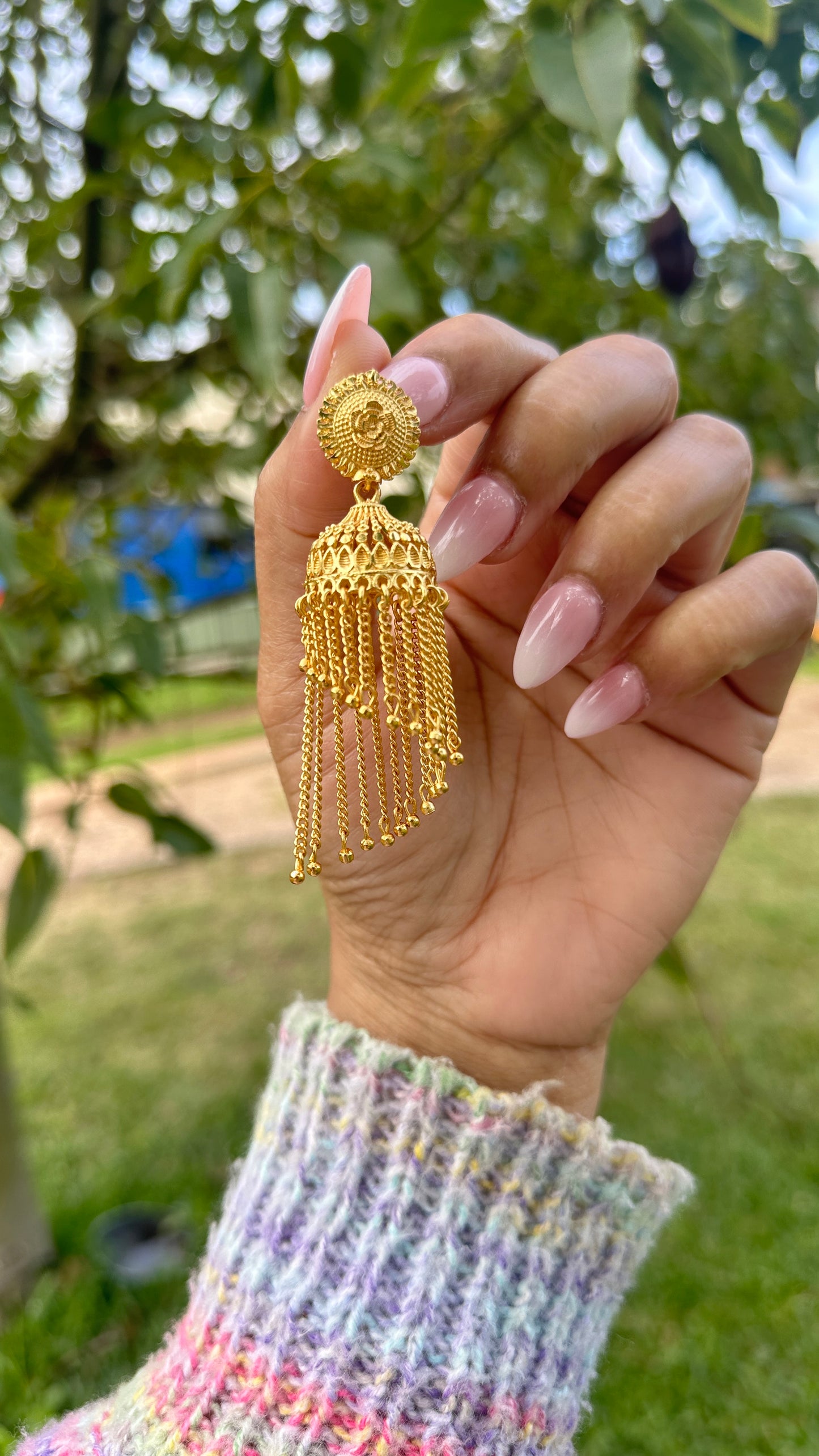 Gold look jhumka earrings