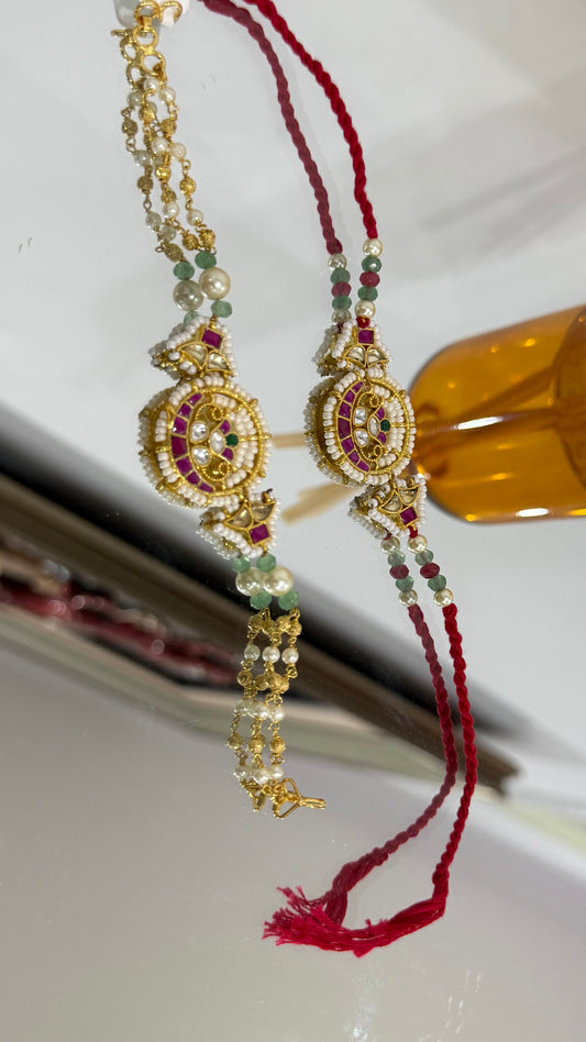 Premium Pachi Kundan  Rakhi for Brother and Bhabi combo