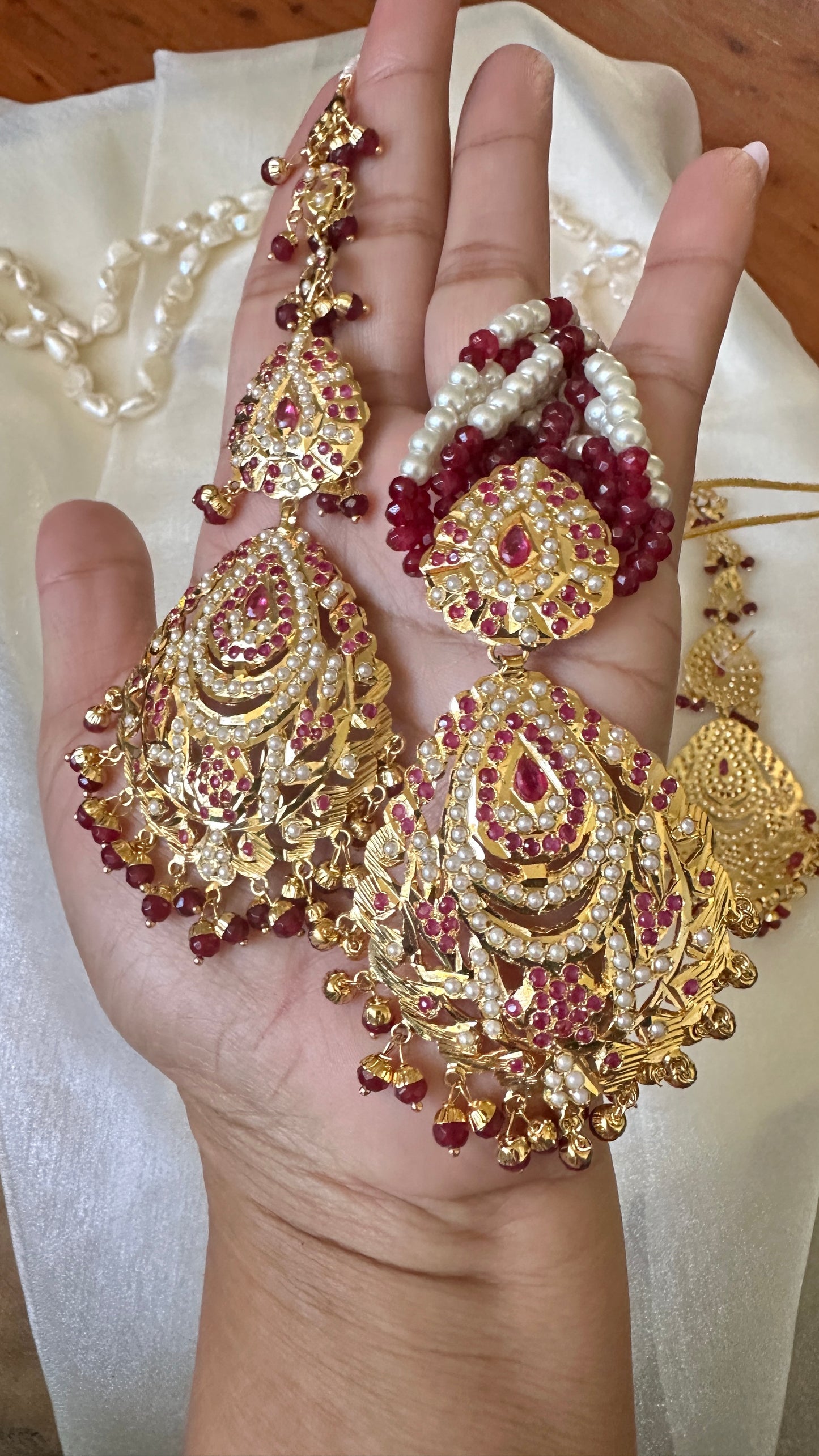 Real jadau choker or necklace set with sahare earrings ruby