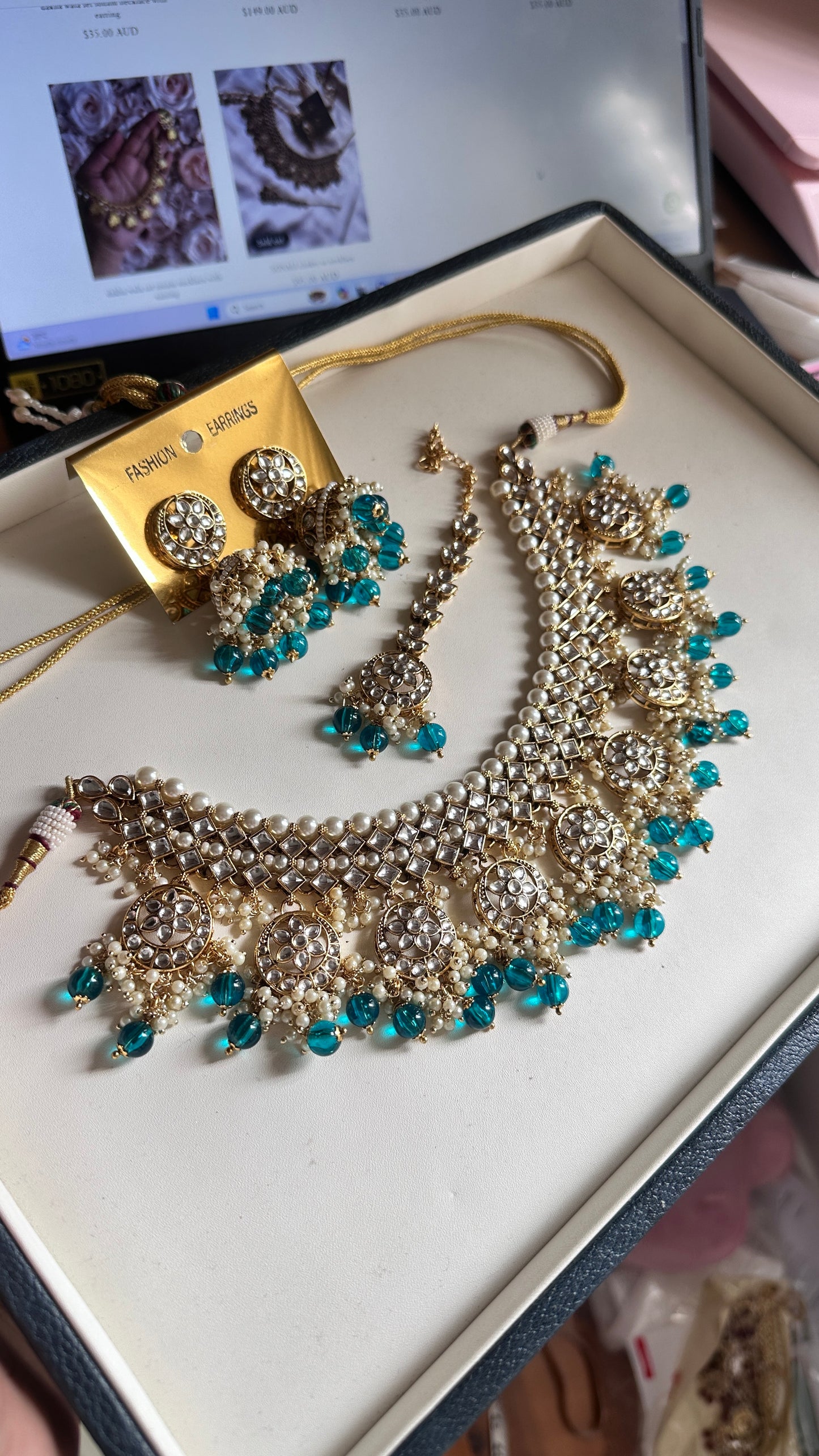 SONALI choker or necklace teal blue perfect for bride