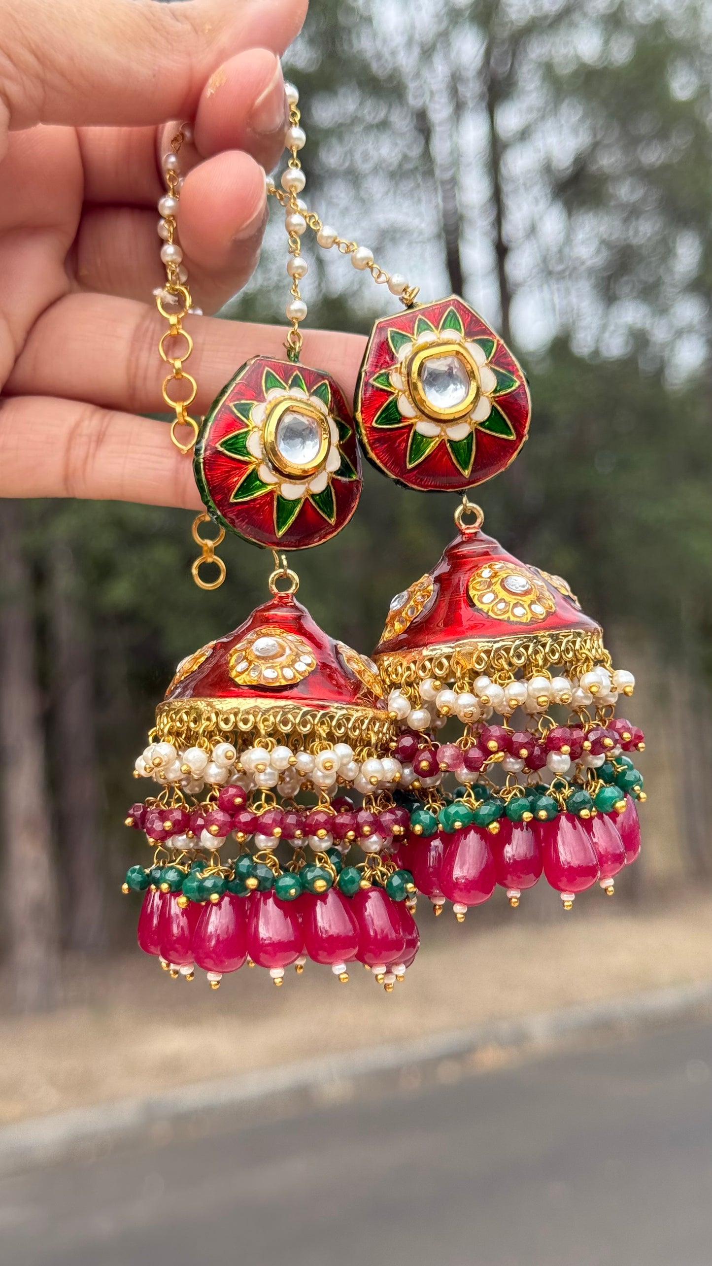 Premium quality hand made meena kundan jhumka