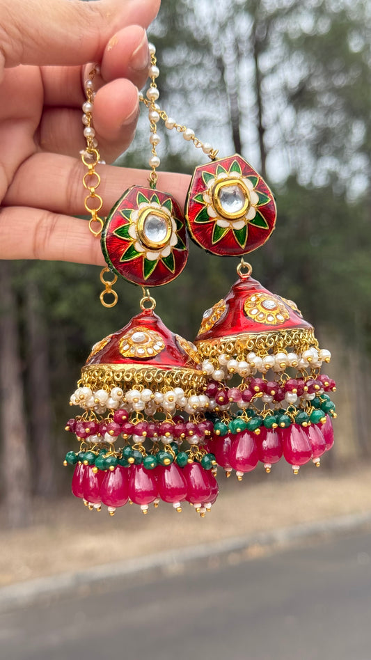 Premium quality hand made meena kundan jhumka