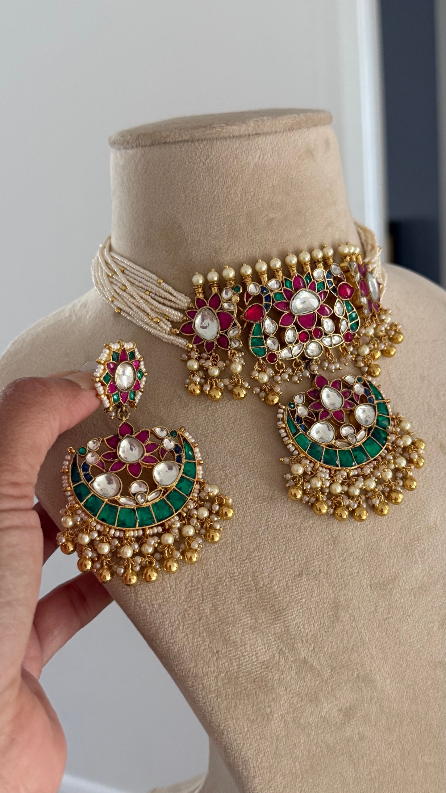 Pachi Kundan Choker Set – Bridal Indian Jewelry with Earrings