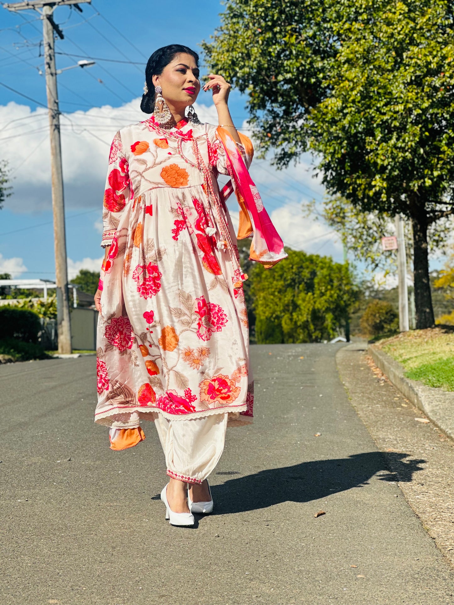 Natural crepe anarkali style outfit