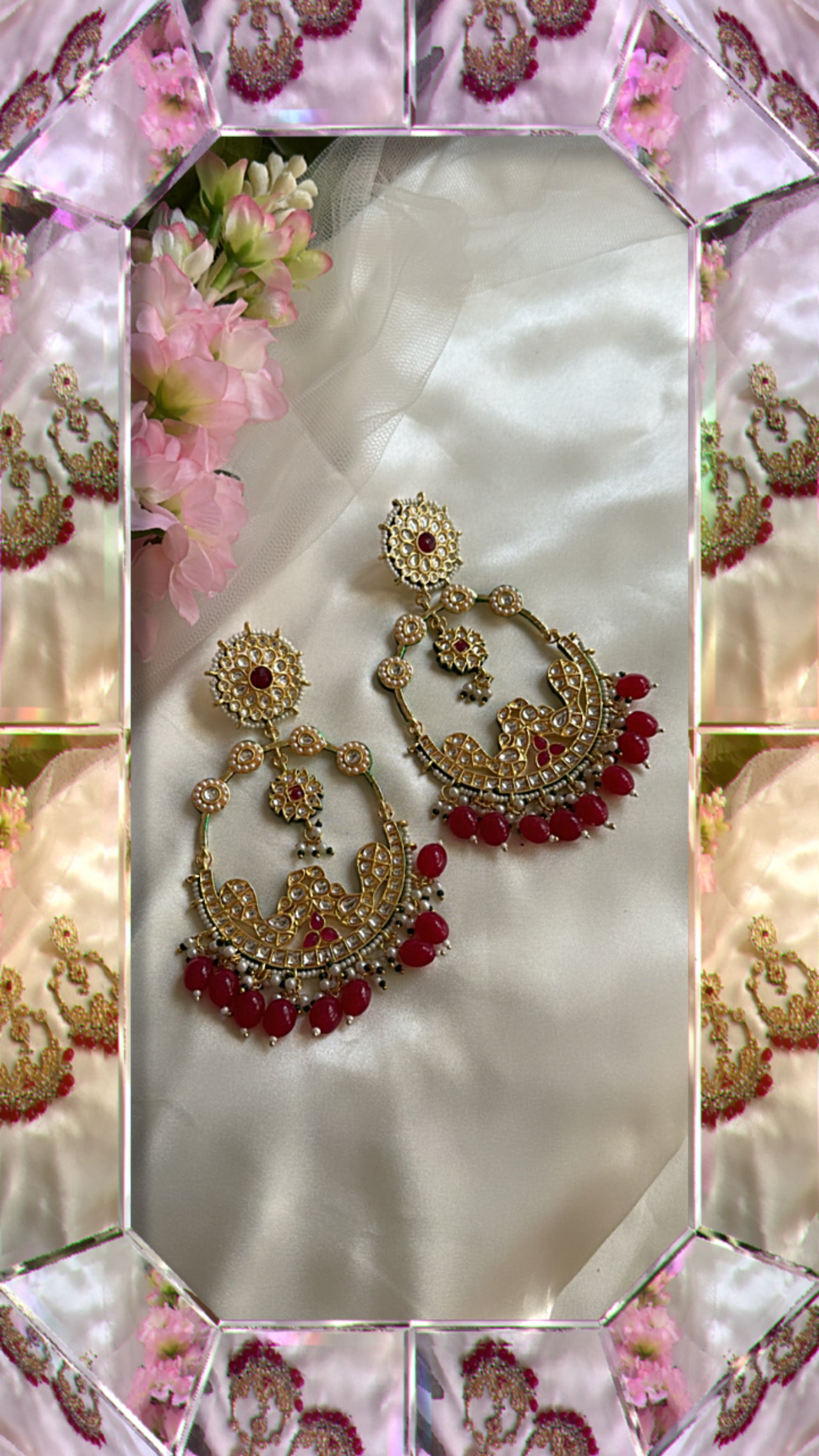 kundan long earring raani pink