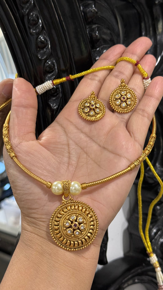 Antique look Gold Plated Necklace with Earring  Sandookh collection