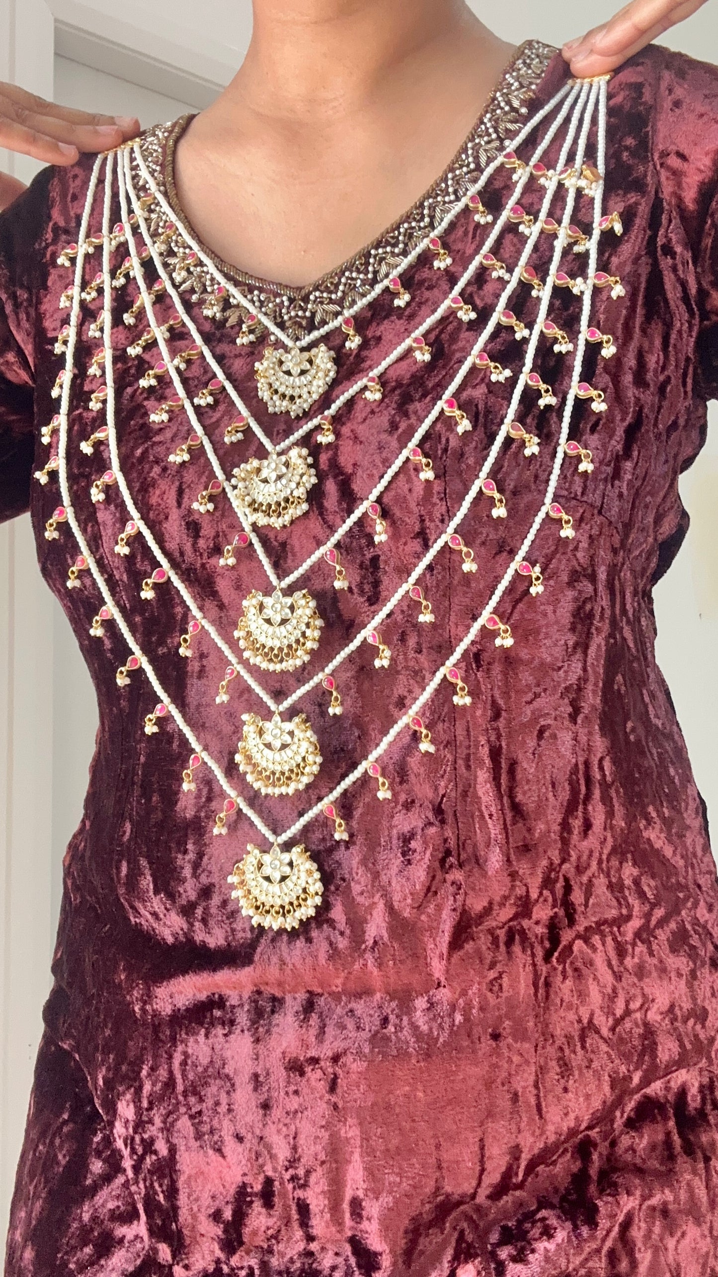 pachi kundan maharaani haar long necklace ruby mix