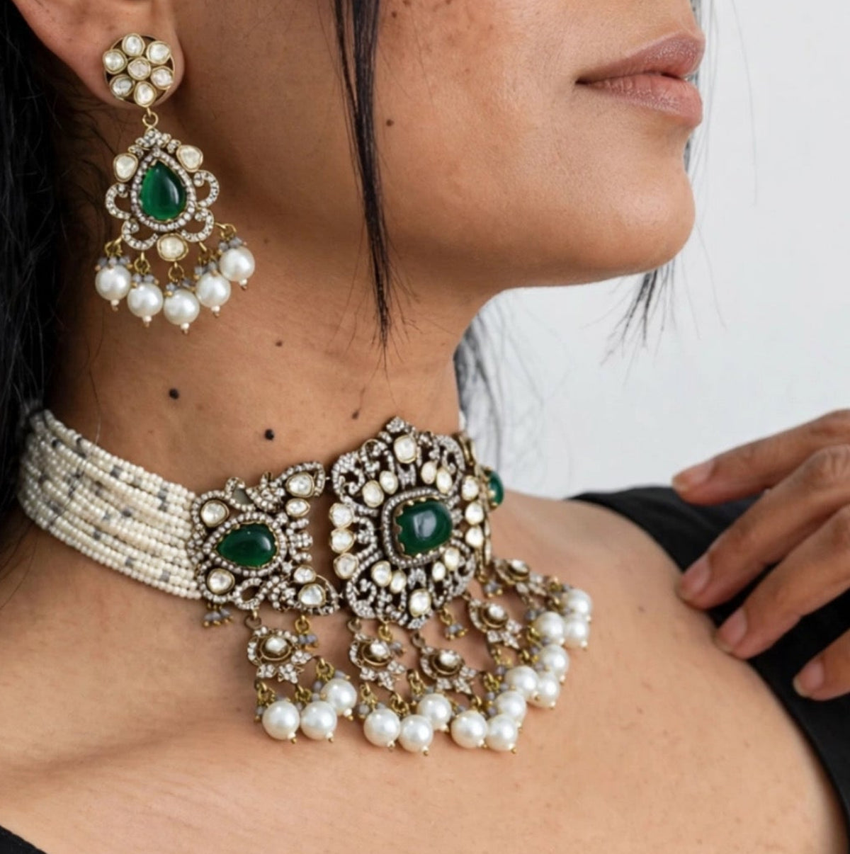 Moissanite Choker Necklace Set – Indian Bridal Jewellery