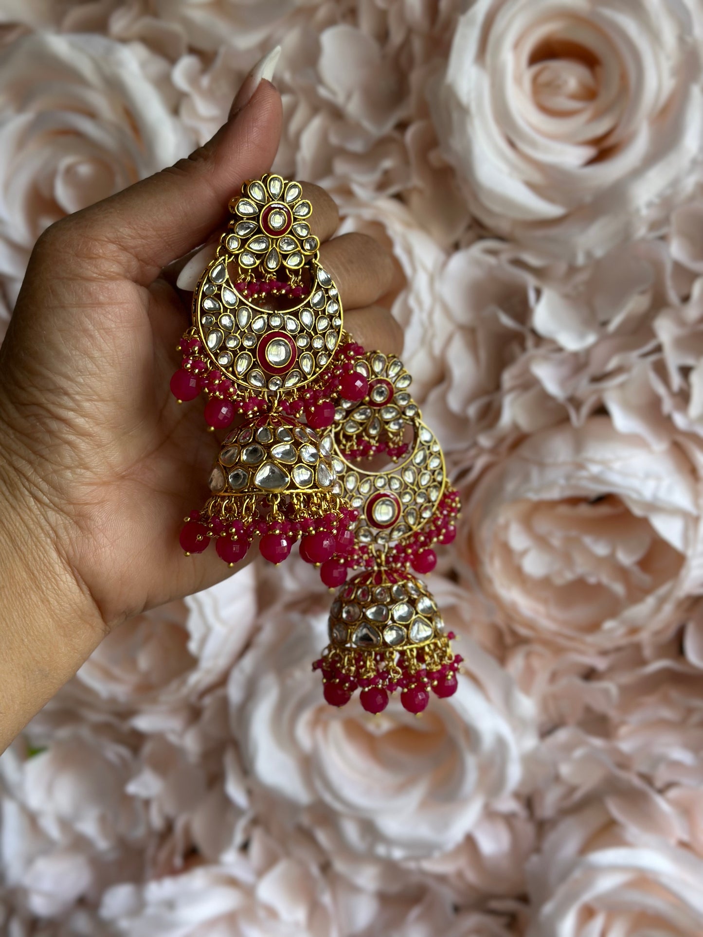 Chaandbali jhumka style earrings