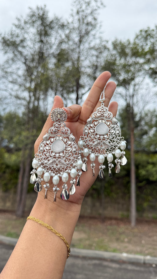 Kaira oversizes earrings with tikka Antique look