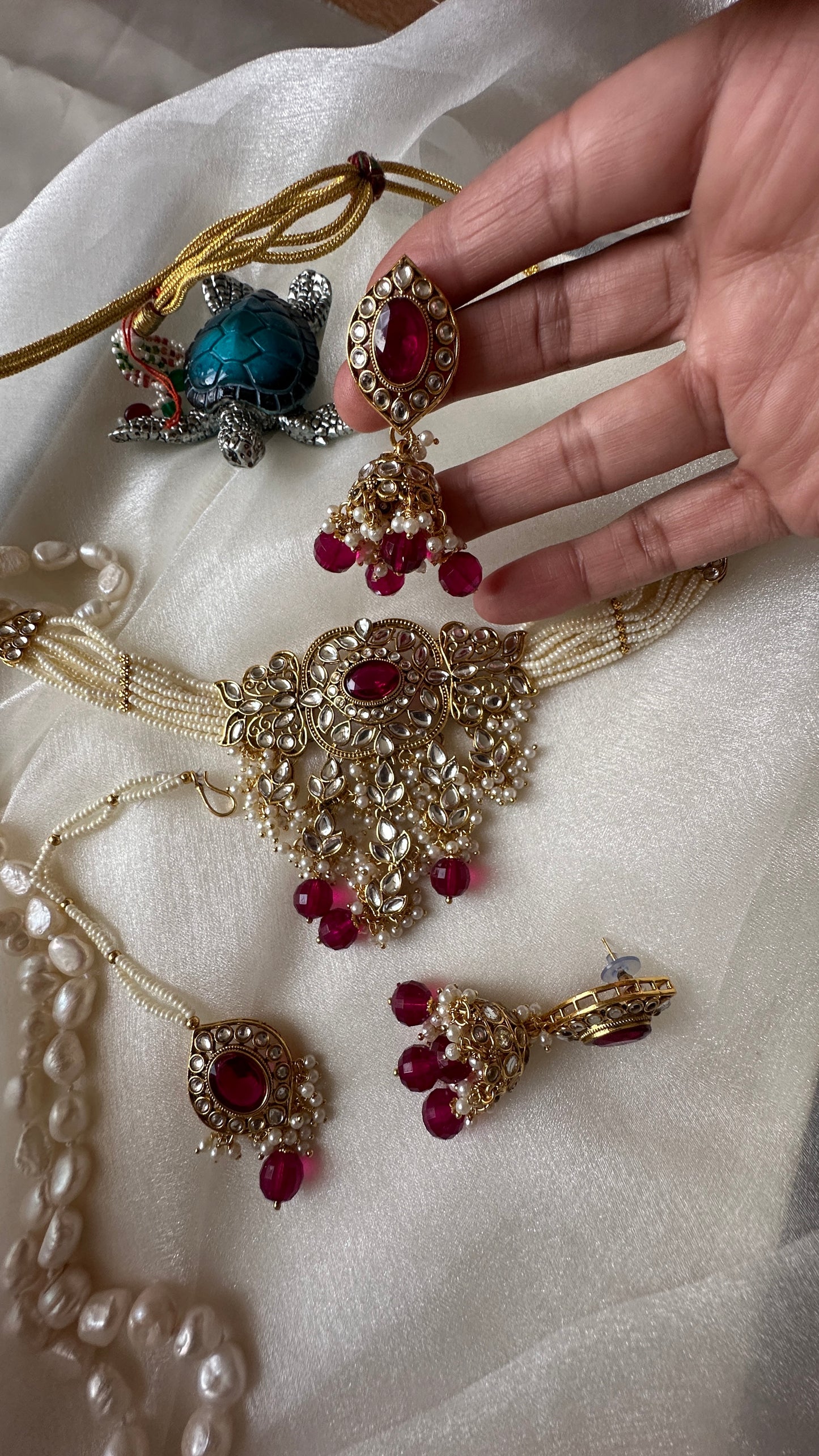 Kundan choker set with earrings and tikka