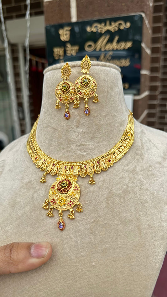 Gold plated Indian choker set necklace set sandookh collection