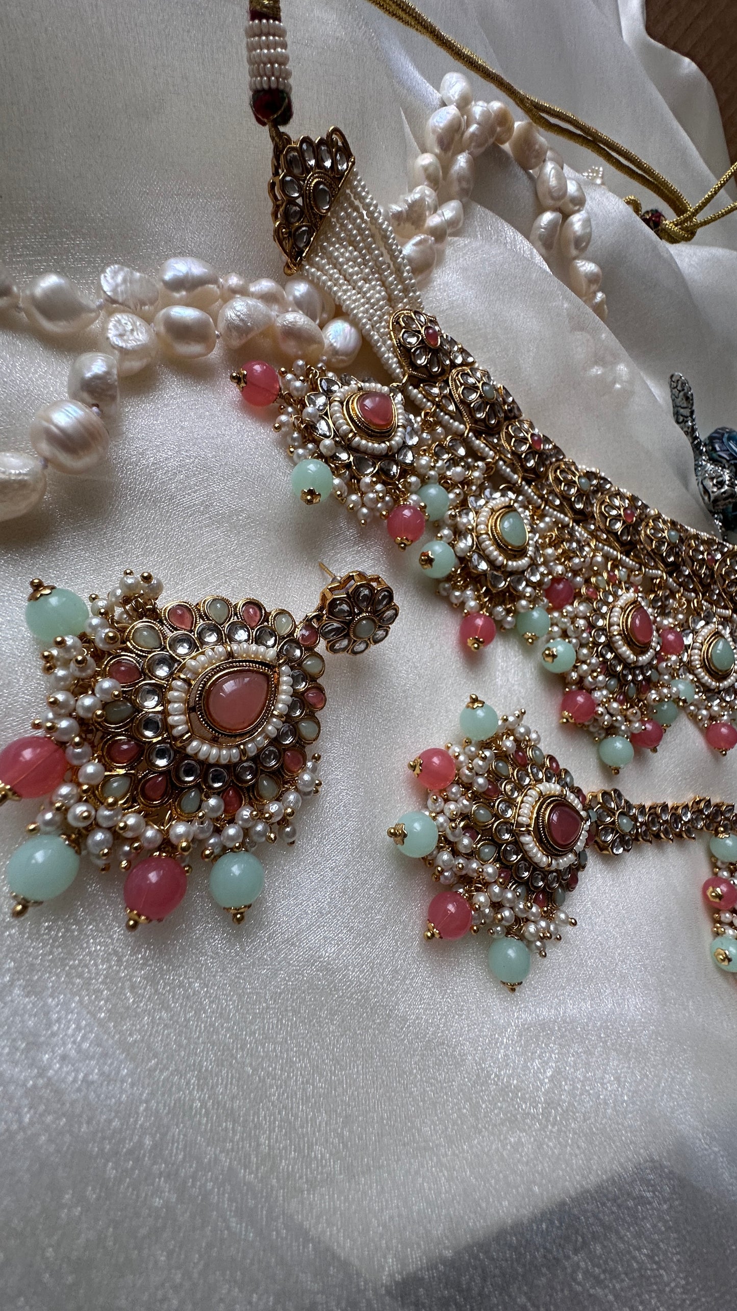 kundan choker set pink mint mix perfect for bride