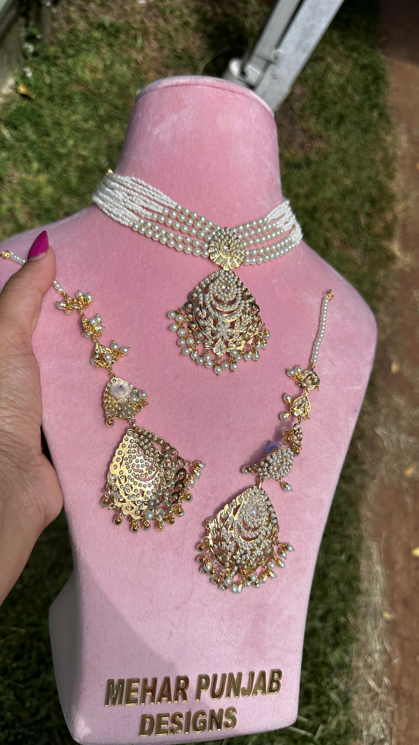 Real jadau choker or necklace set with sahare earrings