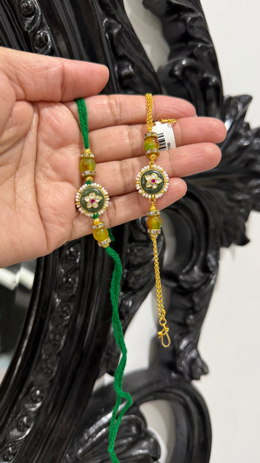 Premium Pachi Kundan  Rakhi for Brother and Bhabi combo