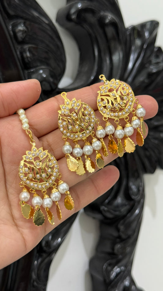 real jadau gold plated stud earrings with tikka