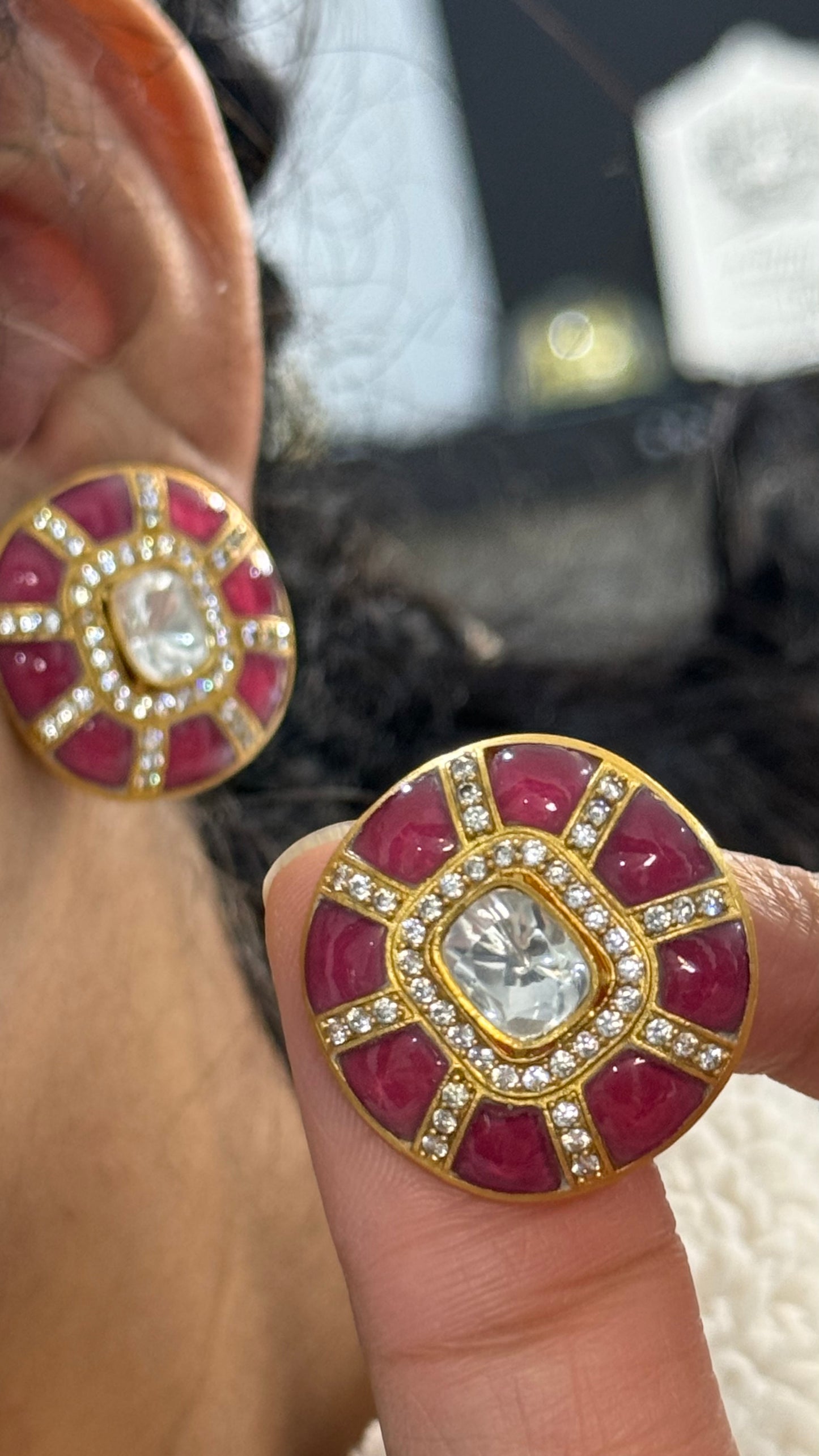 Premium Moissanite Kundan Studs for Women gold plated