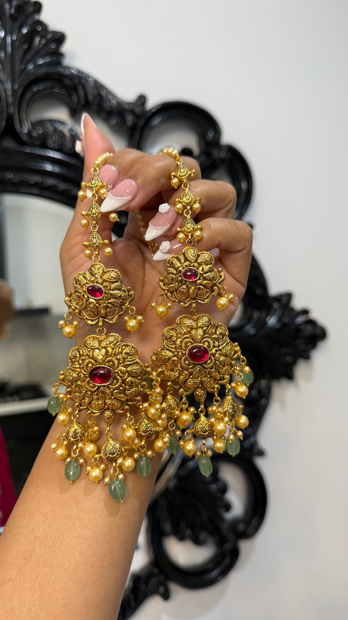 Gold plated earrings with attached sahare Sandookh collection