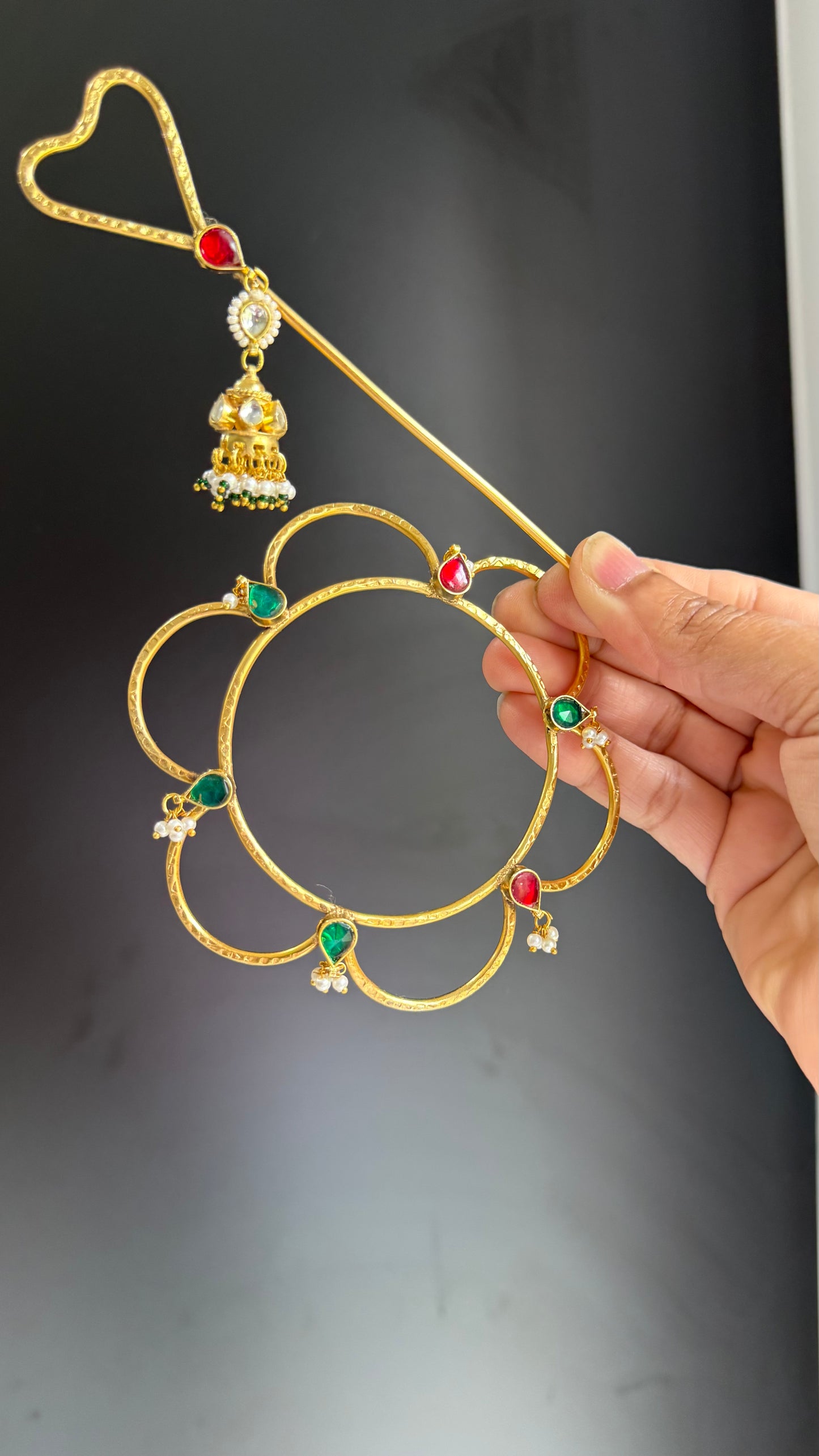 Pachi Kundan Hair Bun Accessory with Stick | Gold Plated | Brass Base