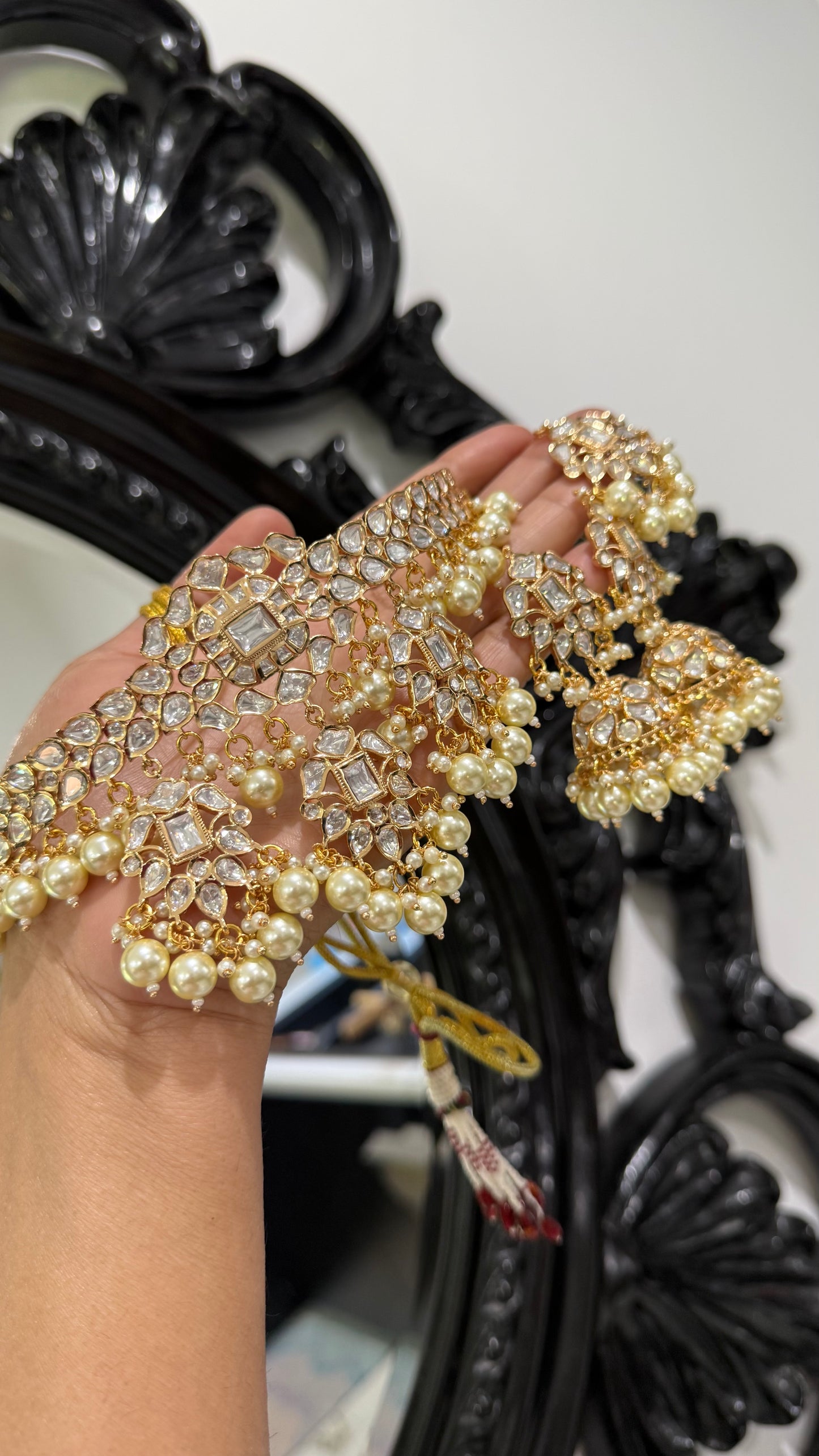 Uncut kundan necklace With earrings and tikka gold plated