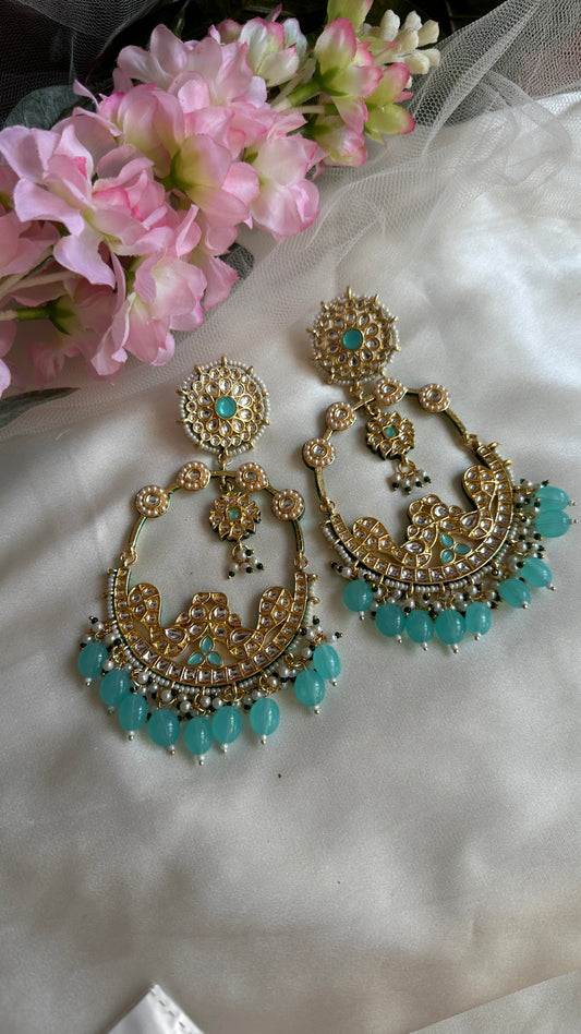 kundan long earring sky blue