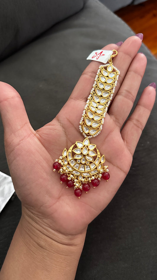 Uncut kundan tikka gold plated ruby