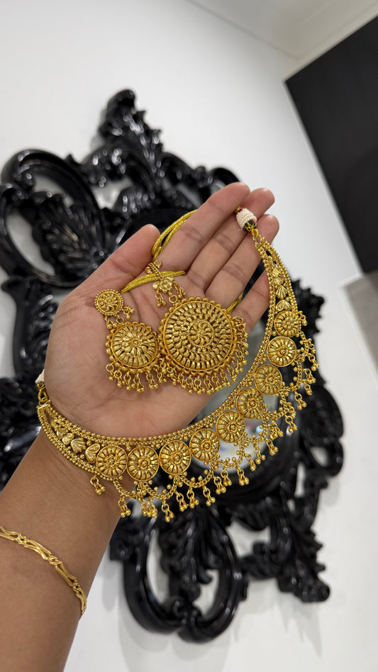 Antique look Gold Plated Necklace with Earring  and tikka Bridal Jewellery Sandookh collection