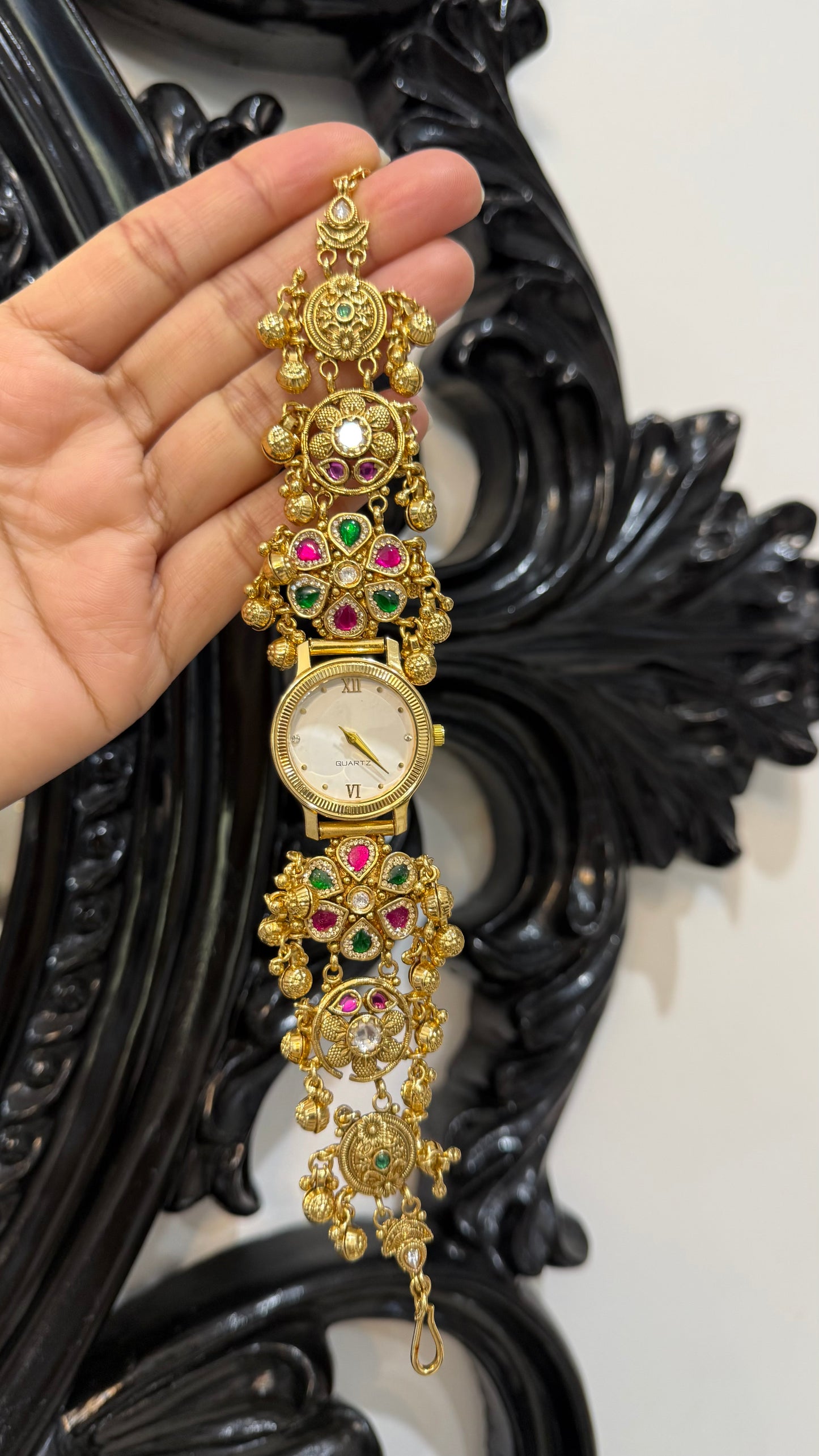 Kundan Heritage Kashmiri Watch | Traditional Indian Jewellery Watch Rakhi gift for bhai or sister