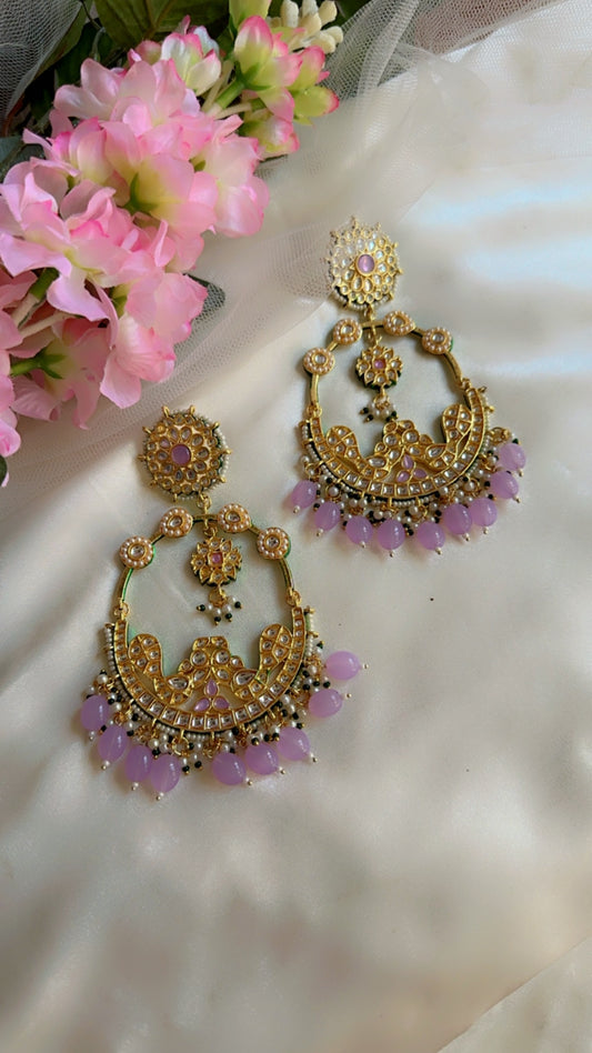 kundan long earring lavender