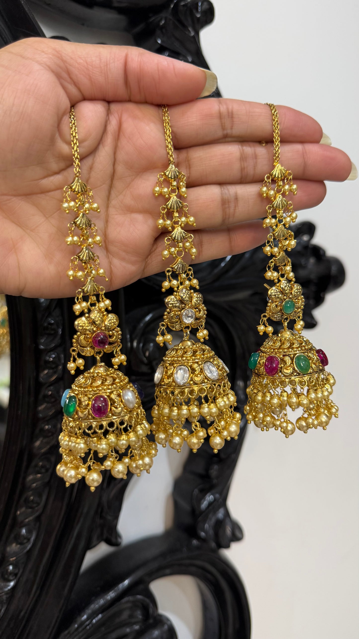 Gold plated earrings inspired from real gold design Jhumka Multi color Sandookh collection