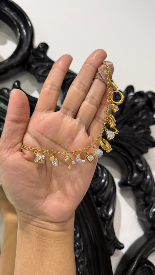 gold plated bracelet with charms free size