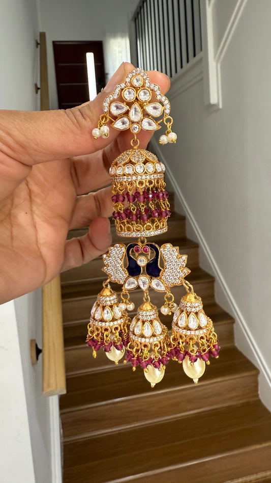 Matt finish moissanite Kundan statement earrings  antique gold