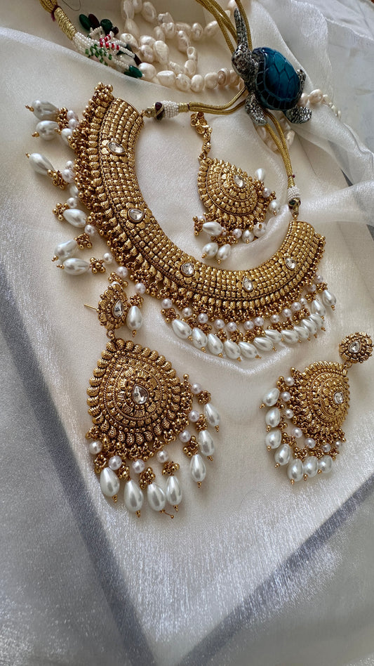 Gold plated necklace set sandookh collection perfect for bride