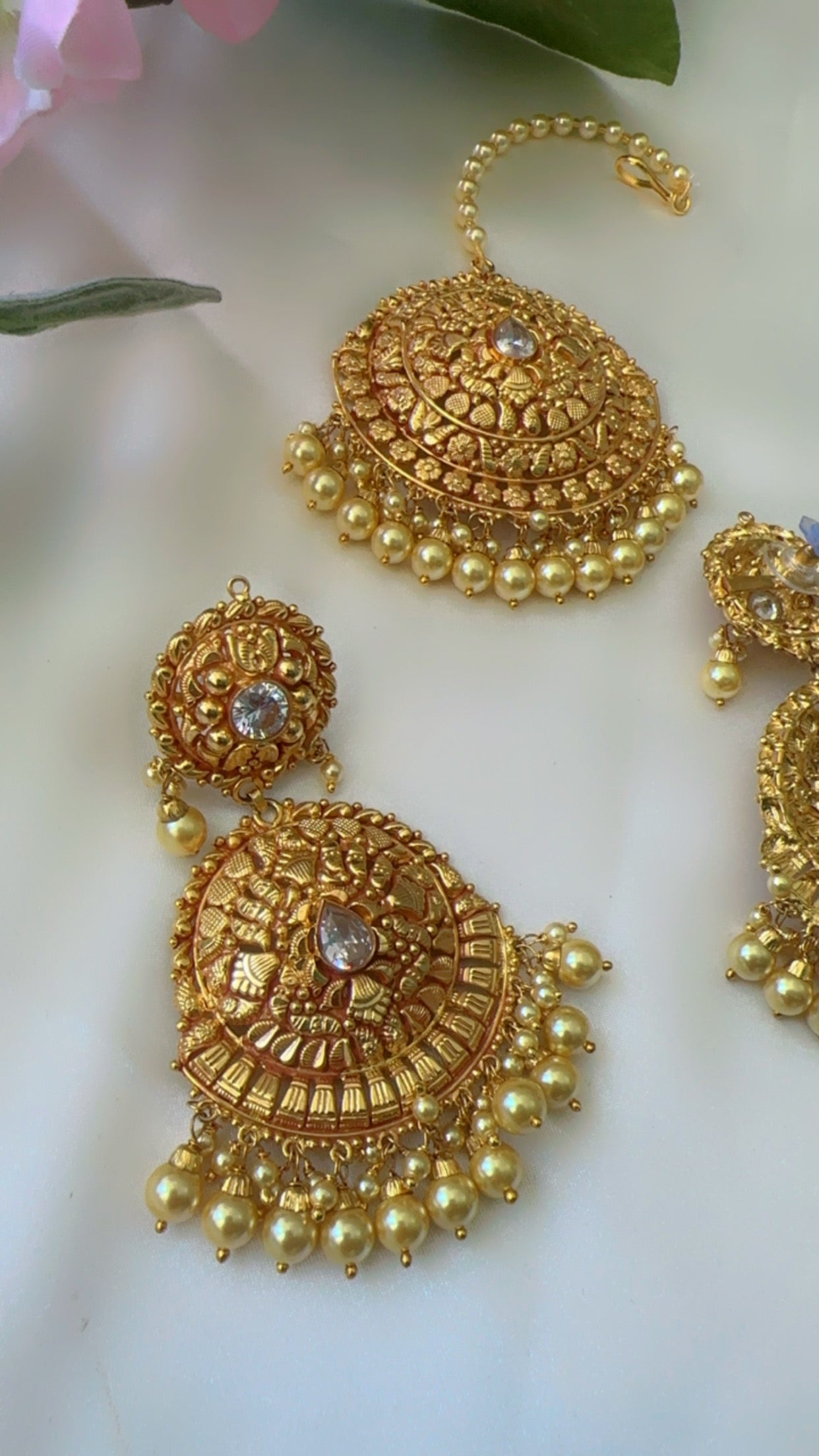 Gold plated Sandookh earrings and tikka