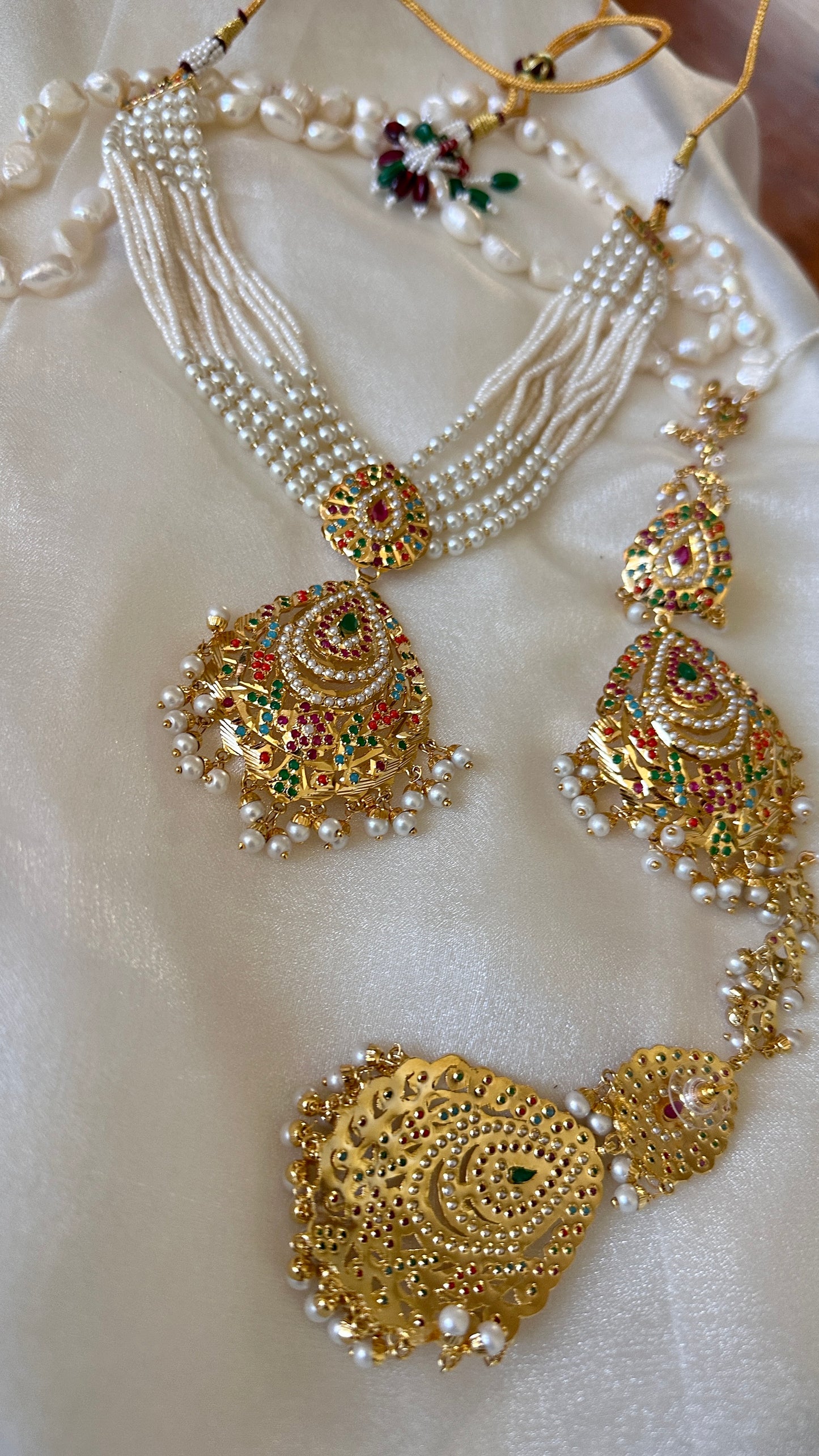 Real jadau choker or necklace set with sahare earrings navratan