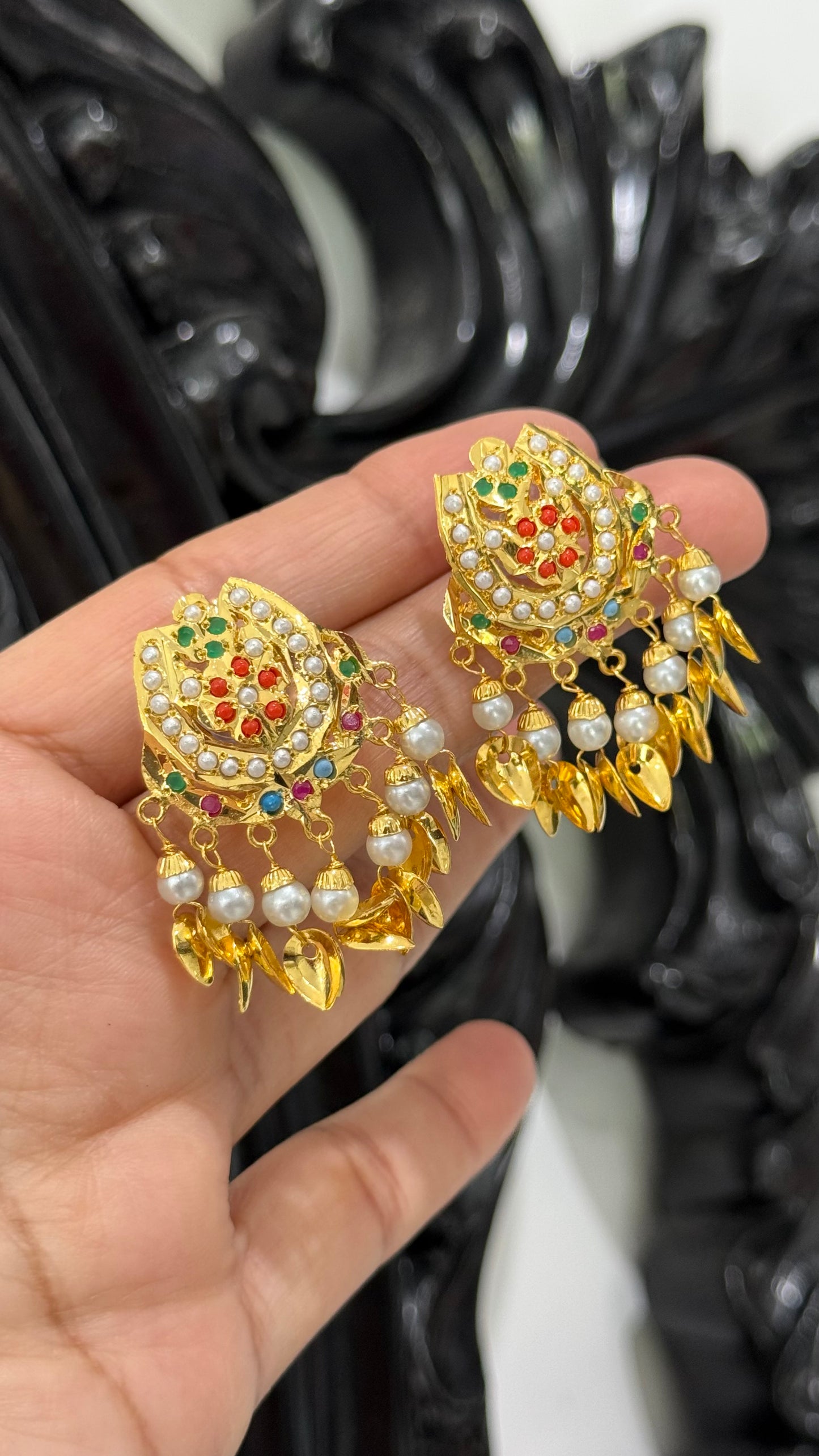 real jadau gold plated stud earrings