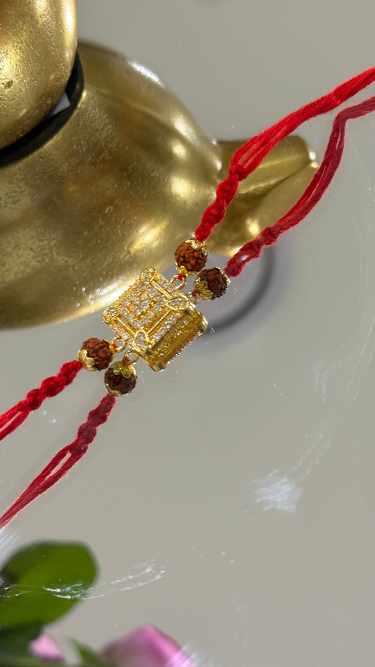 Premium Gold Look  Rakhi for Brother with Rudrakash and American Diamond detailing