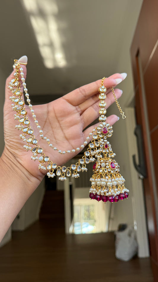 Traditional Kundan Jhumki earrings with sahare