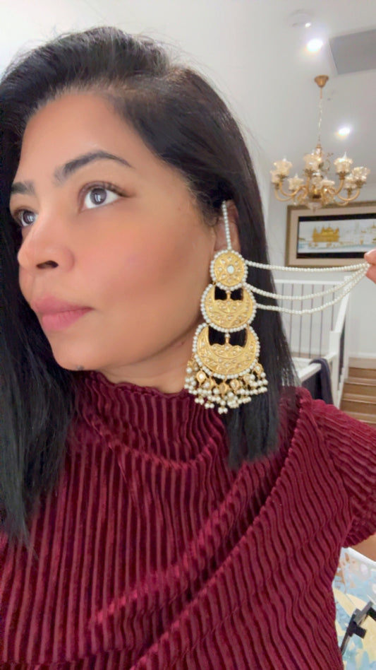 pakistani kundan earrings with attached pearl sahare