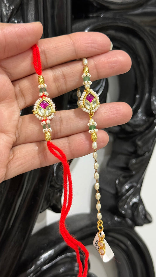 Premium Pachi Kundan  Rakhi for Brother and Bhabi combo