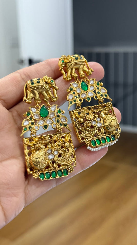 Elephant Antique Look Gold Plated Earrings