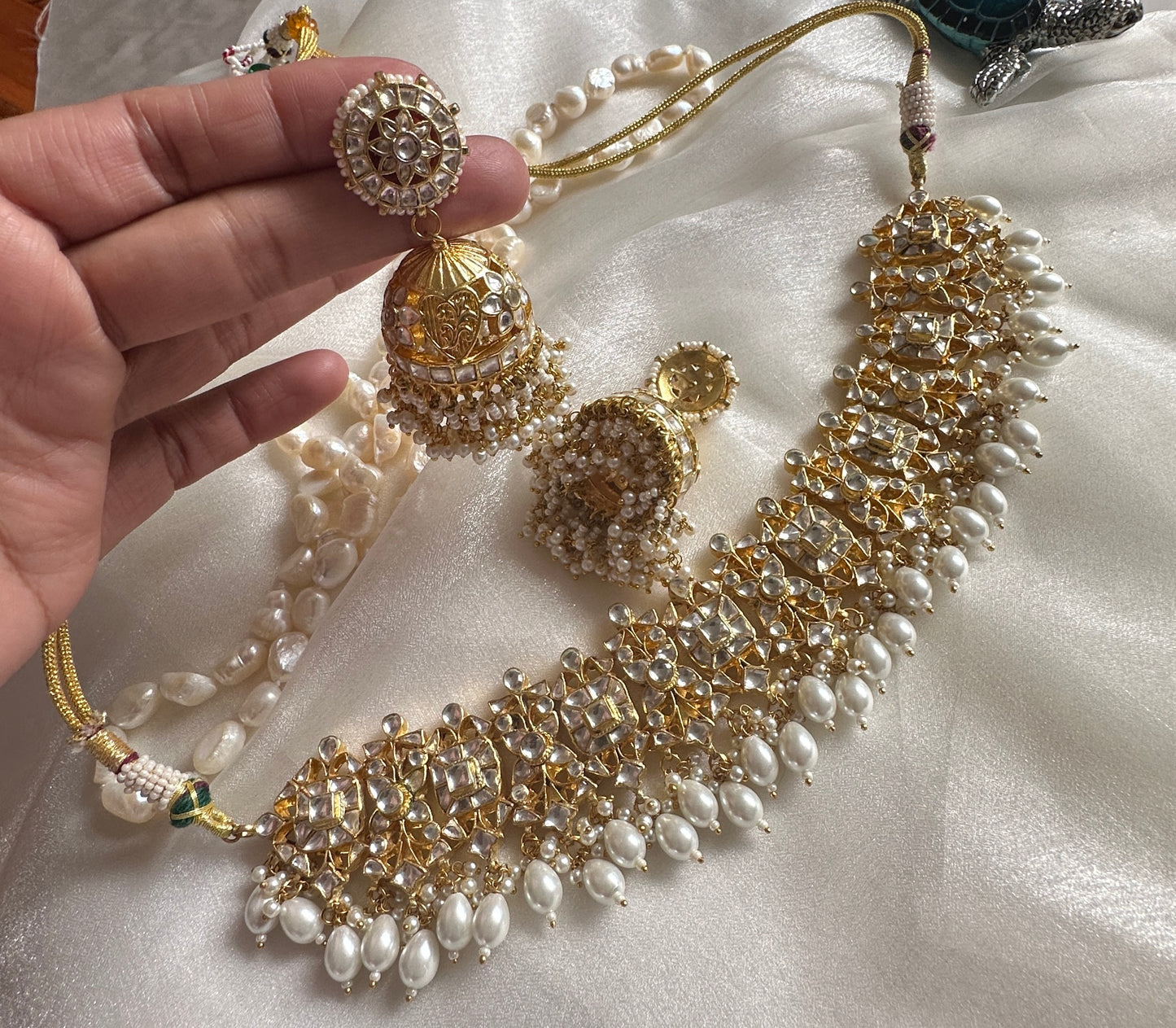 pachi kundan choker with jhumka