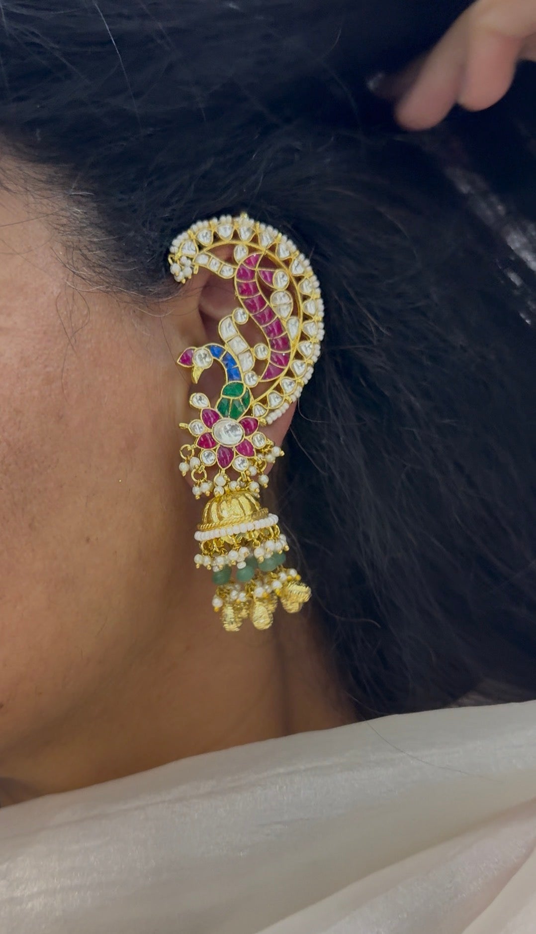 Premium Pachi Kundan Ear Cuffs & Earrings with jhumki