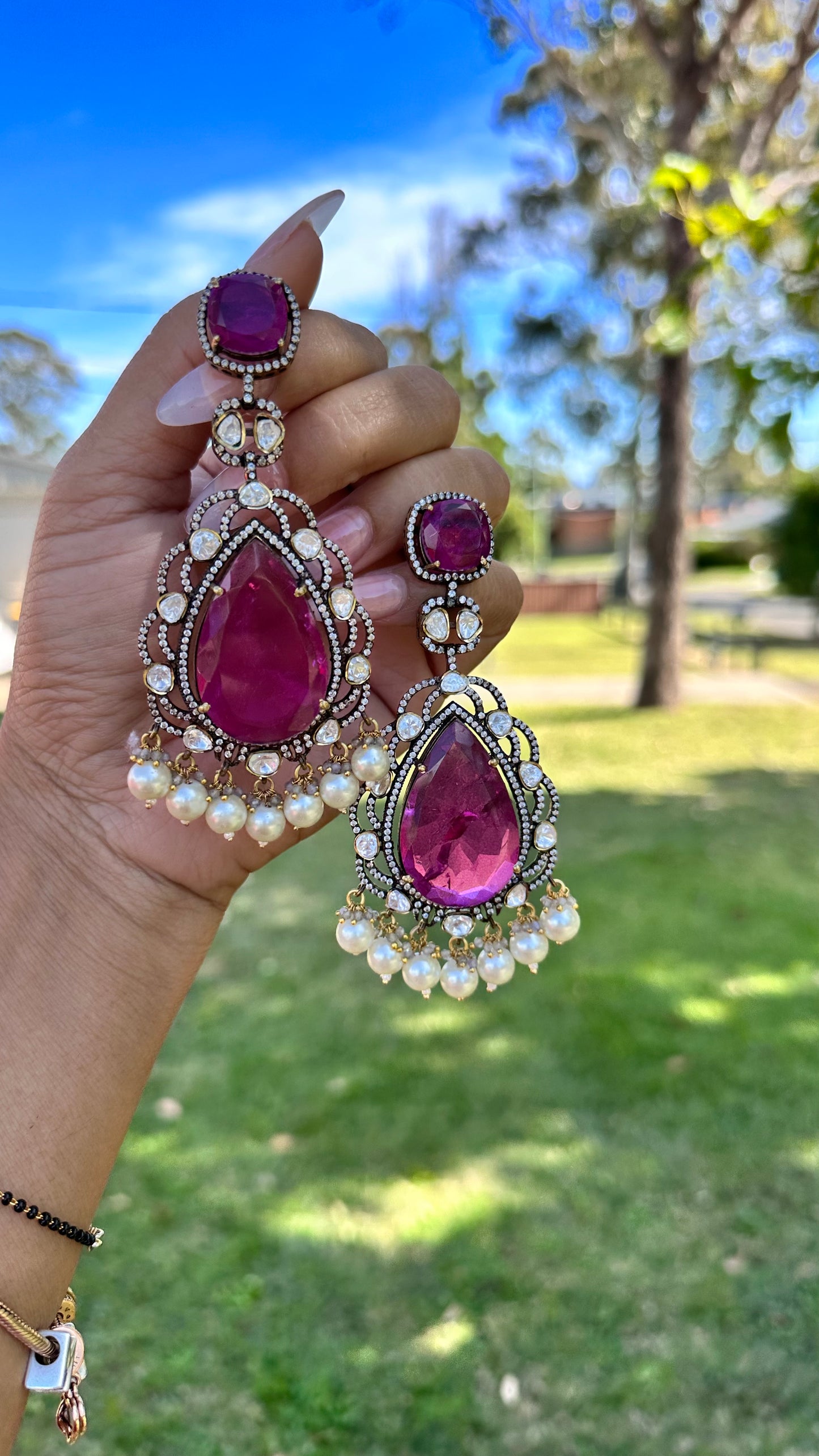 Moissanite earrings with doublet stone purple