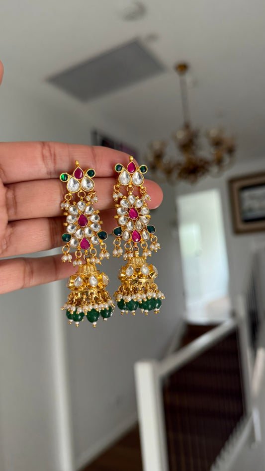 Pachi Kundan jhumka earrings