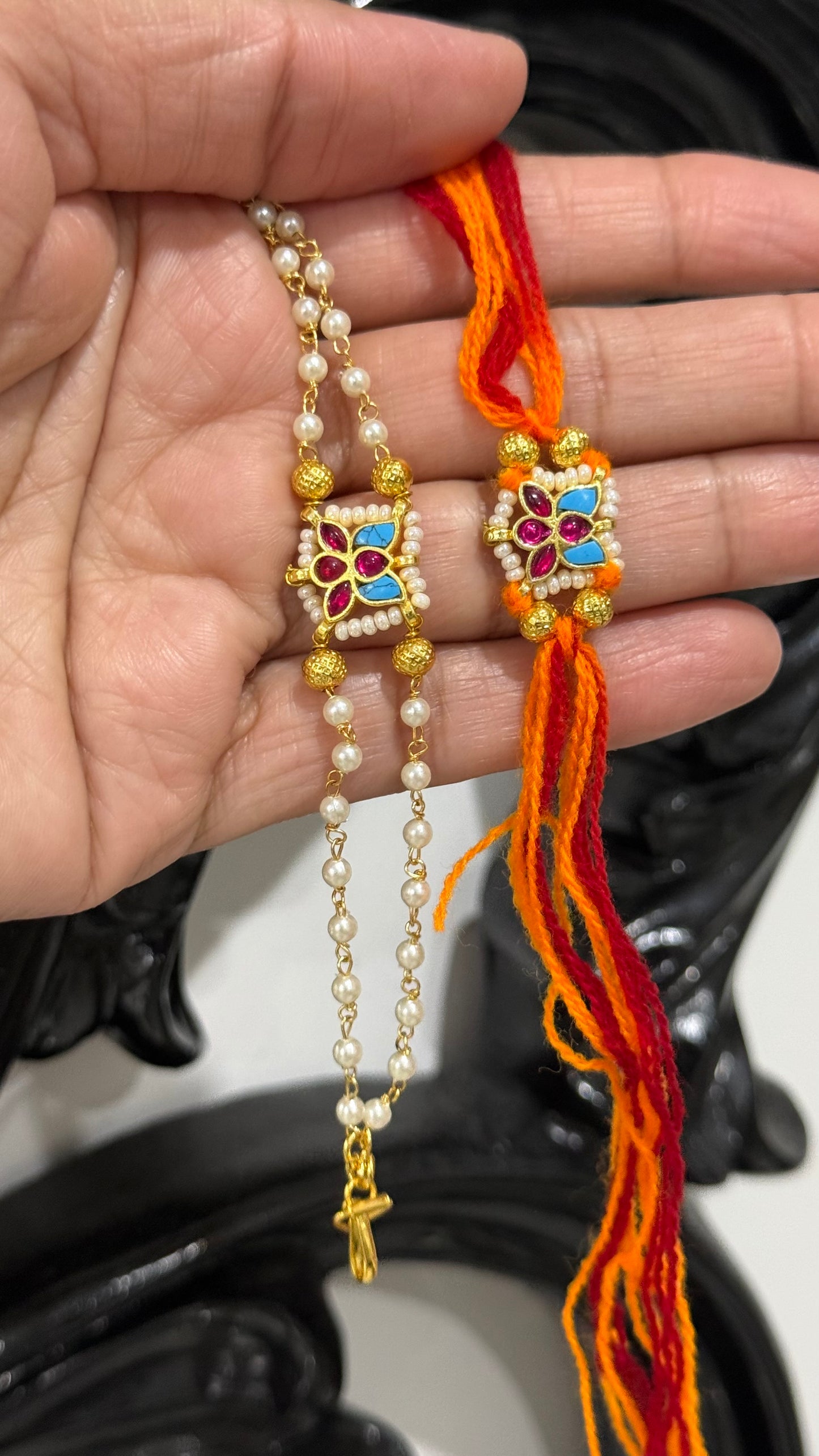 Premium Pachi Kundan  Rakhi for Brother and Bhabi combo