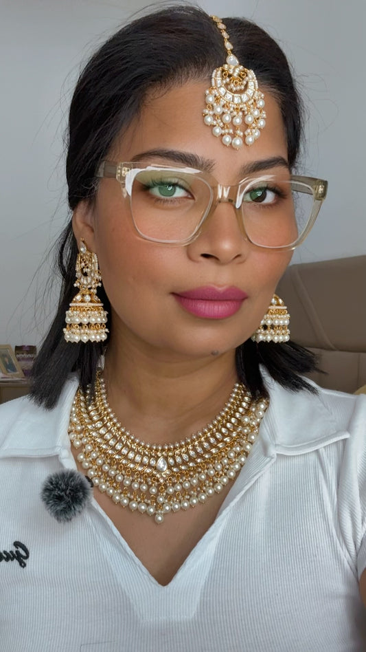 Gold Plated Kundan Necklace with Earring and Tikka Bridal Jewellery Australia